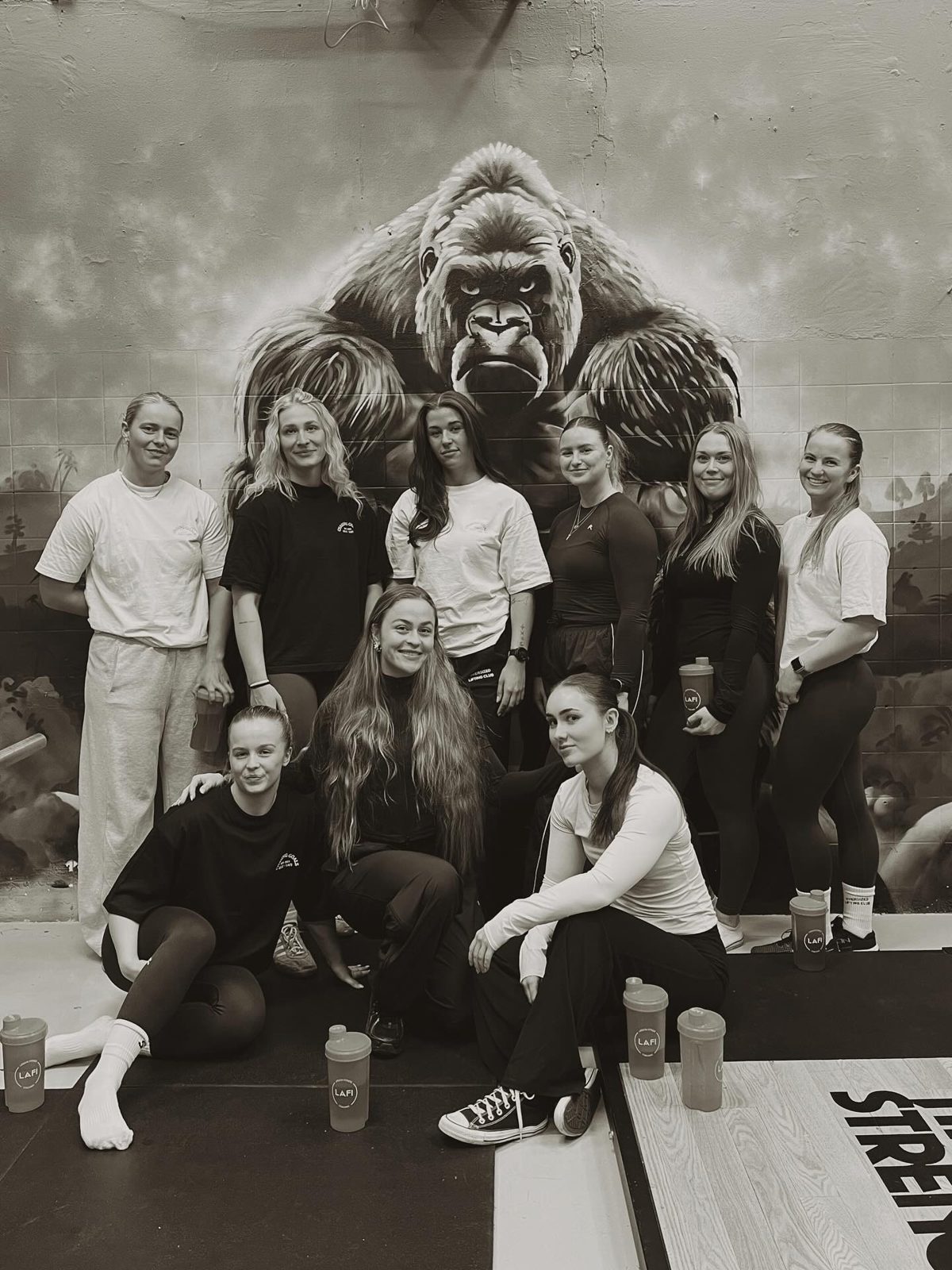 Team LAFI samlet foran gorilla-vægmaleriet hos Silverback